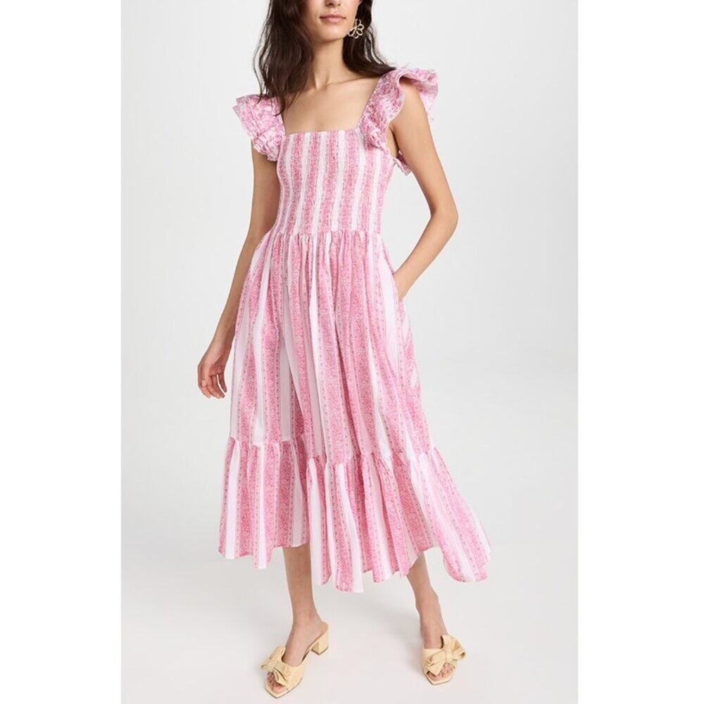 MILLE Tuckernuck Olympia Dress Pink Jaipur Stripe Print Smocked Ruffle Dress XS